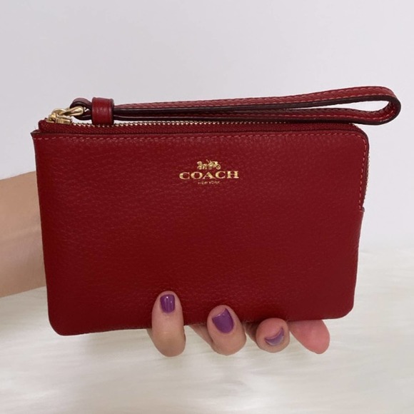Coach Handbags - New Coach Corner Zip Wristlet/ Red/Refined Pebble Leather